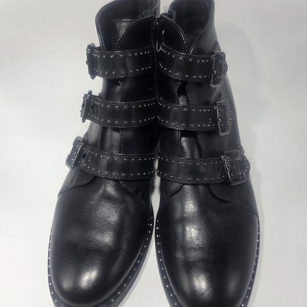 Paul Green Women’s Black Leather Studded Buckle Ankle Boots Size 5 Block Heel - Picture 3 of 6